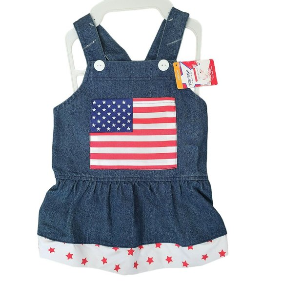 Top Paw Red White &Cute Pet Dog Dress Sz M Denim Flag Stars Stripes Independence - Picture 1 of 5